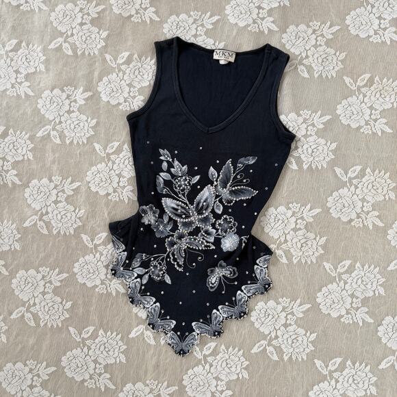 bebe Tops - Vintage Y2K M.K.M Designs Butterfly Rhinestone Tank Top Size Small